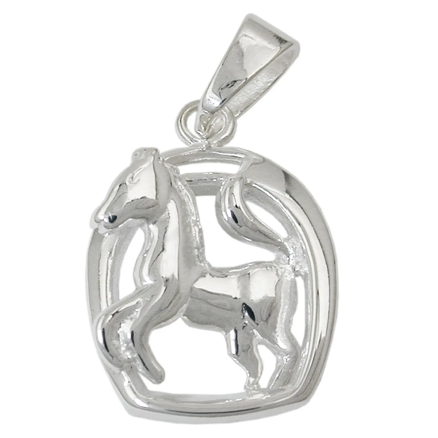 Anhänger 16x12mm Pferd Pferdchen im Hufeisen 925 Sterlingsilber für Kinder