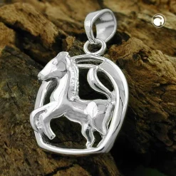Anhänger 16x12mm Pferd Pferdchen im Hufeisen 925 Sterlingsilber für Kinder
