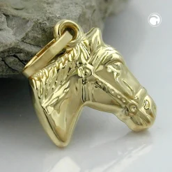 Anhänger 12x12mm Pferd Pferdekopf aus 375 Gold Gelbgold glänzend Goldpferd Damen