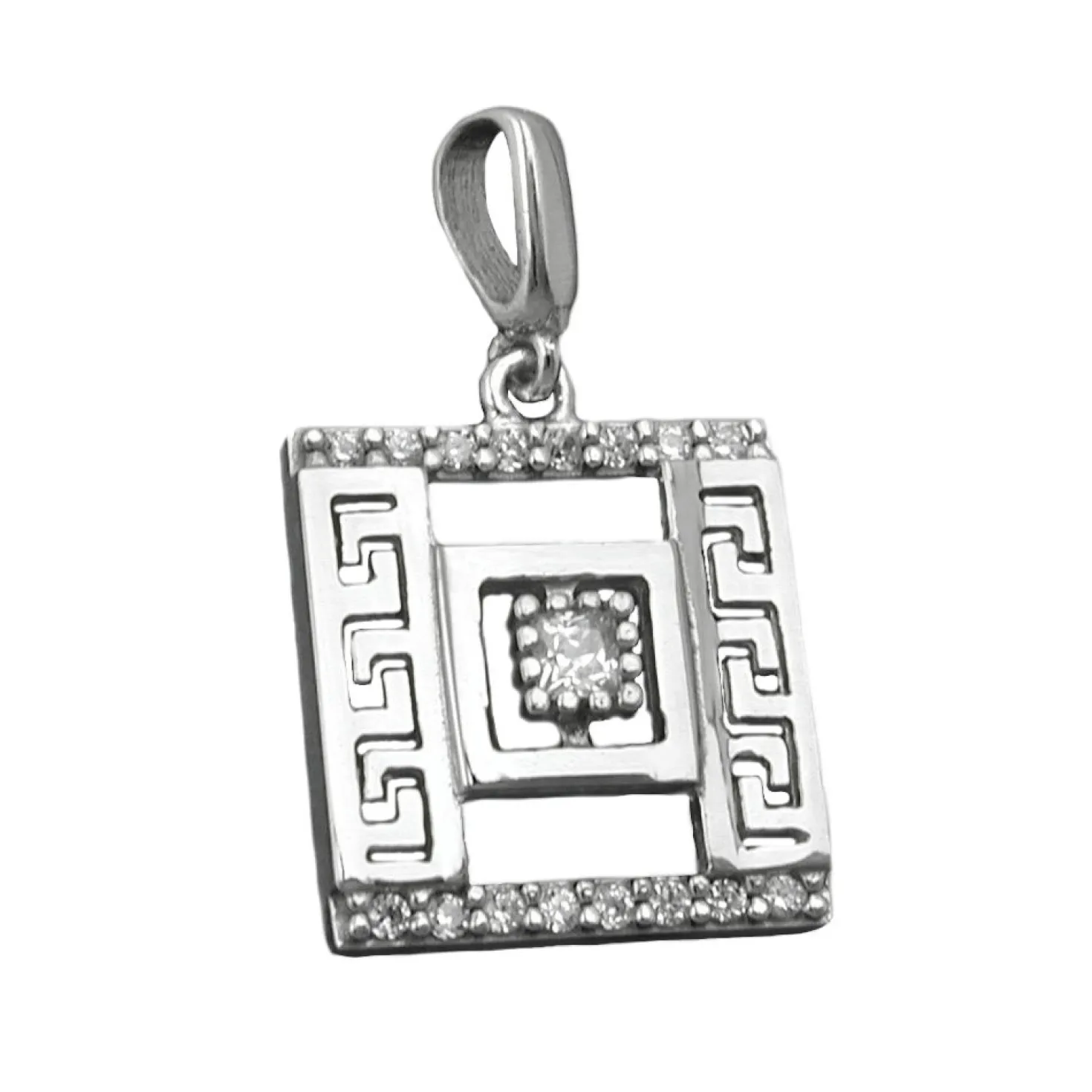 Anhänger 12x12mm Quadrat mit Muster und vielen Zirkonia 925 Sterling Silber
