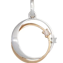 Anhänger 13,9x15,9mm Ringe überkreuzt Diamanten 0.03Ct W/SI 585 Gold rot/weiß
