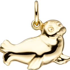 Anhänger 15,2x10,9mm Robbe Seehund Seelöwe aus 585 Gold Gelbgold glänzend Damen