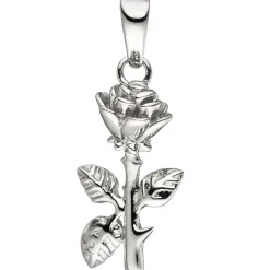Anhänger 9,9x19,5mm Rose mit Blättern Blume 925 Silber rhodiniert Damen