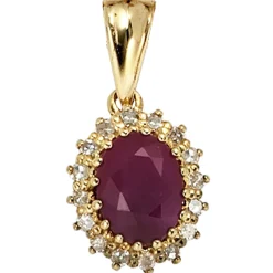 Anhänger 10,3x13,6mm Rubin & 16 Diamanten 0.16Ct 585 Gold Gelbgold oval