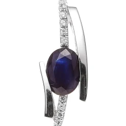 Anhänger 6,9x18,9mm Saphir Solitär 585 Weißgold Diamant 0.05Ct Brillanten