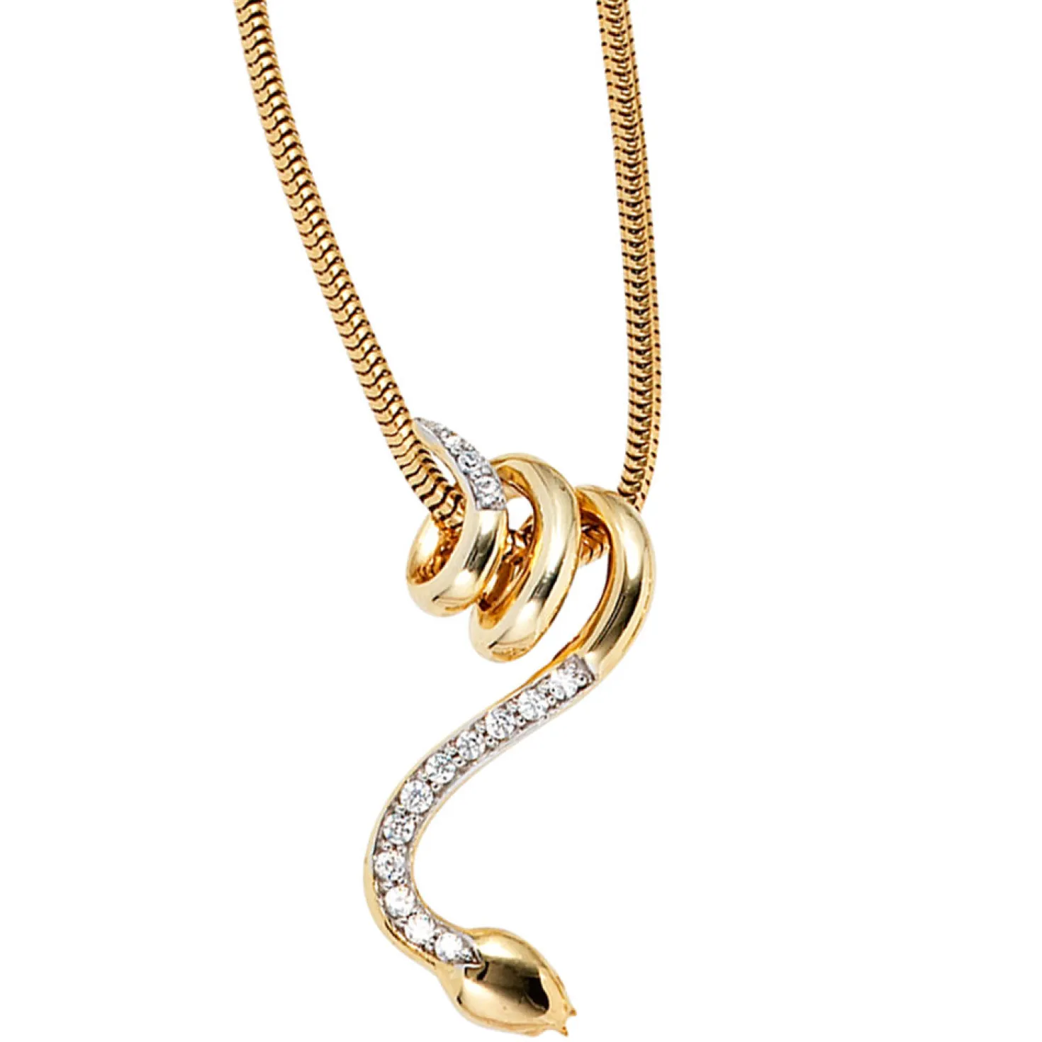 Anhänger 20,2x21,7mm Schlange mit 14 Diamanten 0.11Ct W/SI 585 Gold Gelbgold