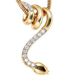 Anhänger 20,2x21,7mm Schlange mit 14 Diamanten 0.11Ct W/SI 585 Gold Gelbgold