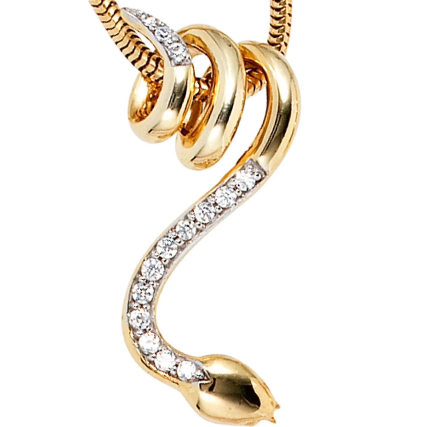 Anhänger 20,2x21,7mm Schlange mit 14 Diamanten 0.11Ct W/SI 585 Gold Gelbgold