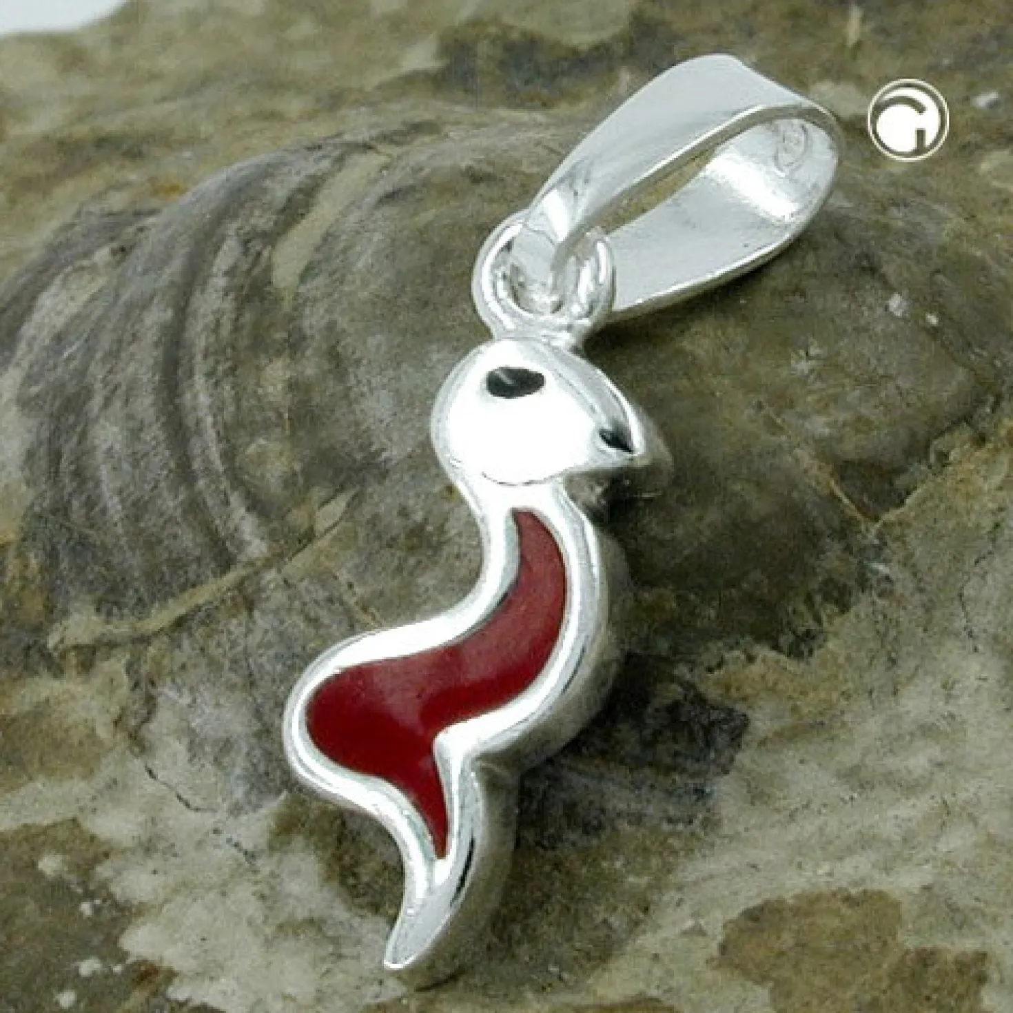 Anhänger 16x6mm Schlange mit Emaille rot-schwarz 925 Echt Silber Kinder