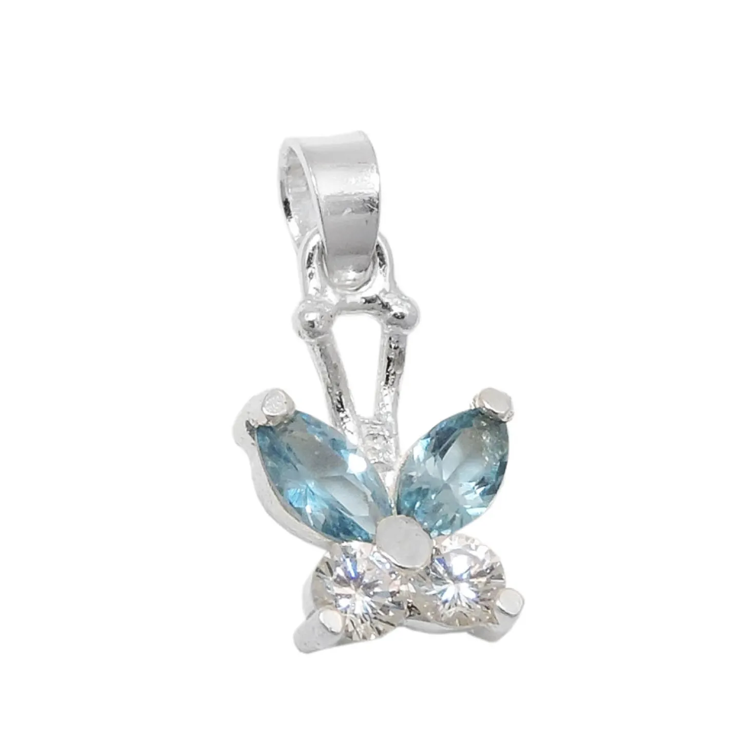 Anhänger 11x9mm Schmetterling Aquamarin hellblau & Zirkonia weiß 925 Silber