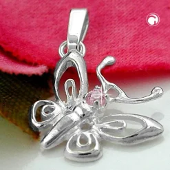 Anhänger 14x13mm Schmetterling aus 925 Silber mit pink Zirkonia Damen