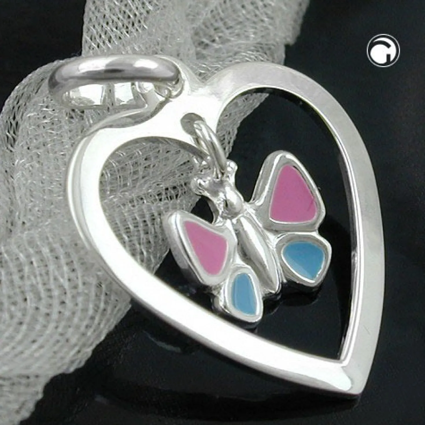 Anhänger 17x15mm Schmetterling im Herz durchbrochen 925 Silber für Kinder