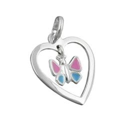 Anhänger 17x15mm Schmetterling im Herz durchbrochen 925 Silber für Kinder