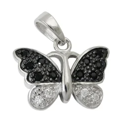 Anhänger 11x15mm Schmetterling mit schwarz weißen Zirkonia 925 Silber