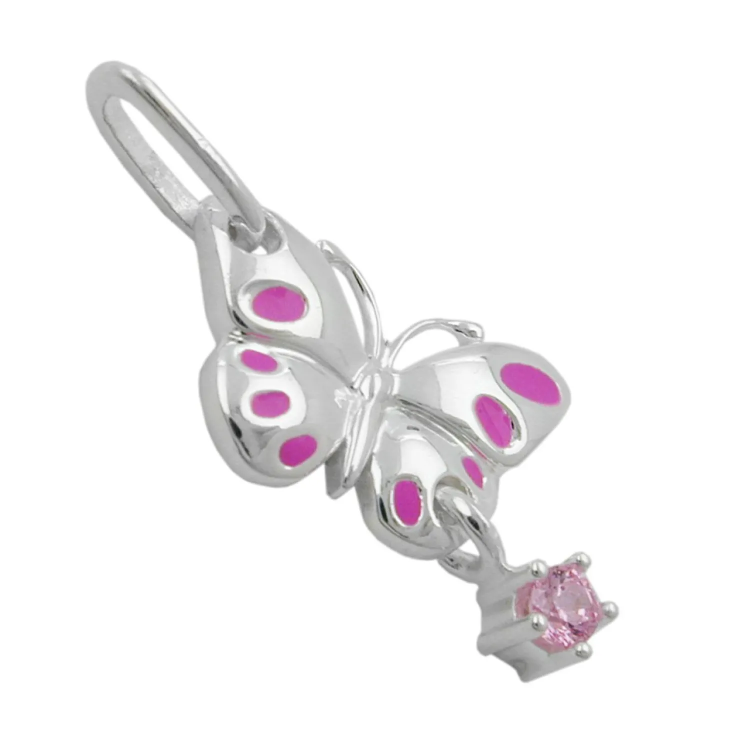 Anhänger 8x14mm Schmetterling mit Zirkonia pink 925 Echt Silber Kinder