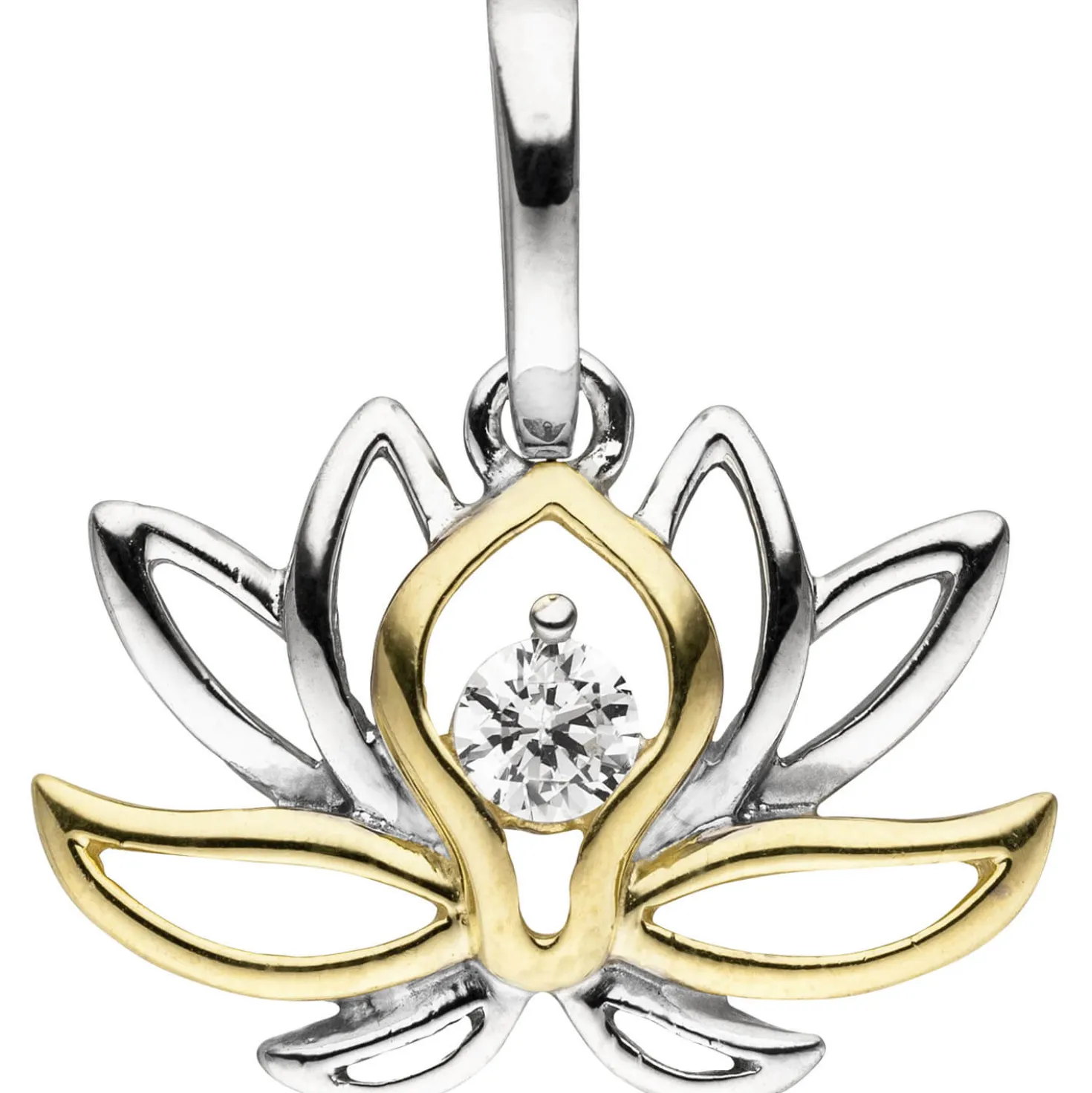 Anhänger 17,8x13,3mm Seerose Blume mit Zirkonia 925 Silber teilvergoldet