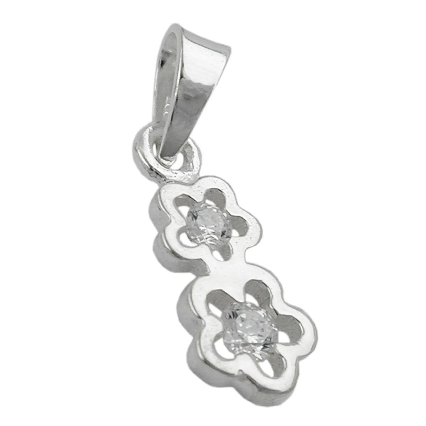 Anhänger 12x5mm Silberanhänger 2 Blüten mit Zirkonia 925 Silber Kinder