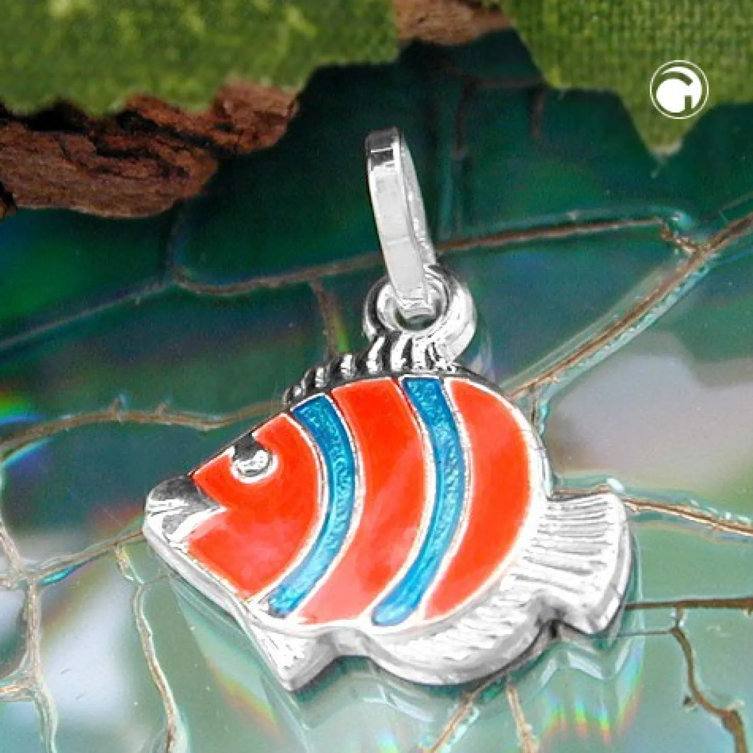 Anhänger 12x12mm Silberanhänger Clownfisch orange blau 925 Silber Kinder