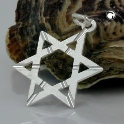 Anhänger 29x22mm Silberanhänger David Stern matt echtes 925 Silber Unisex