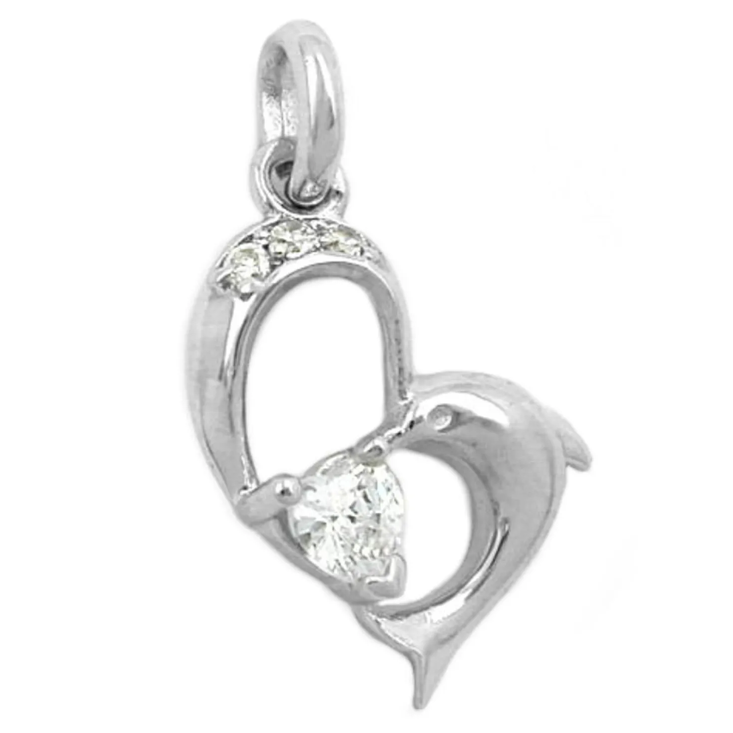 Anhänger 16x14mm Silberanhänger Delfin mit Zirkonia als Herz 925 Silber Damen