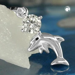 Anhänger 16x8mm Silberanhänger Delfin mit Zirkonia 925 Silber für Kinder