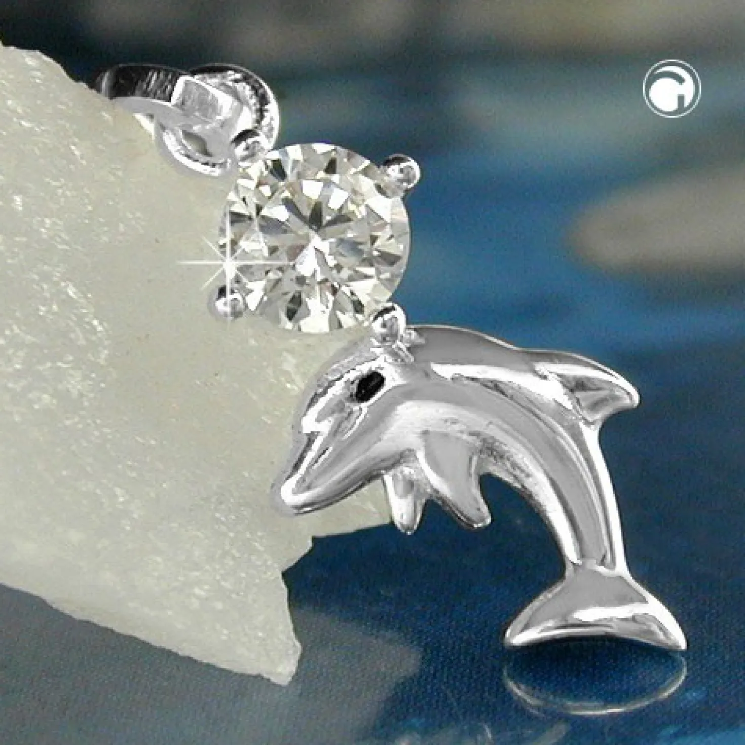 Anhänger 16x8mm Silberanhänger Delfin mit Zirkonia 925 Silber für Kinder