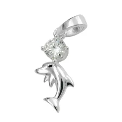 Anhänger 16x8mm Silberanhänger Delfin mit Zirkonia 925 Silber für Kinder