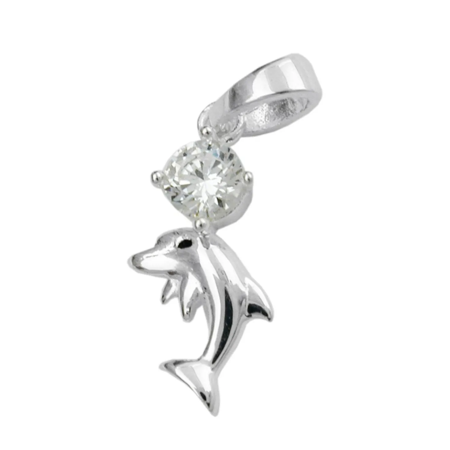 Anhänger 16x8mm Silberanhänger Delfin mit Zirkonia 925 Silber für Kinder
