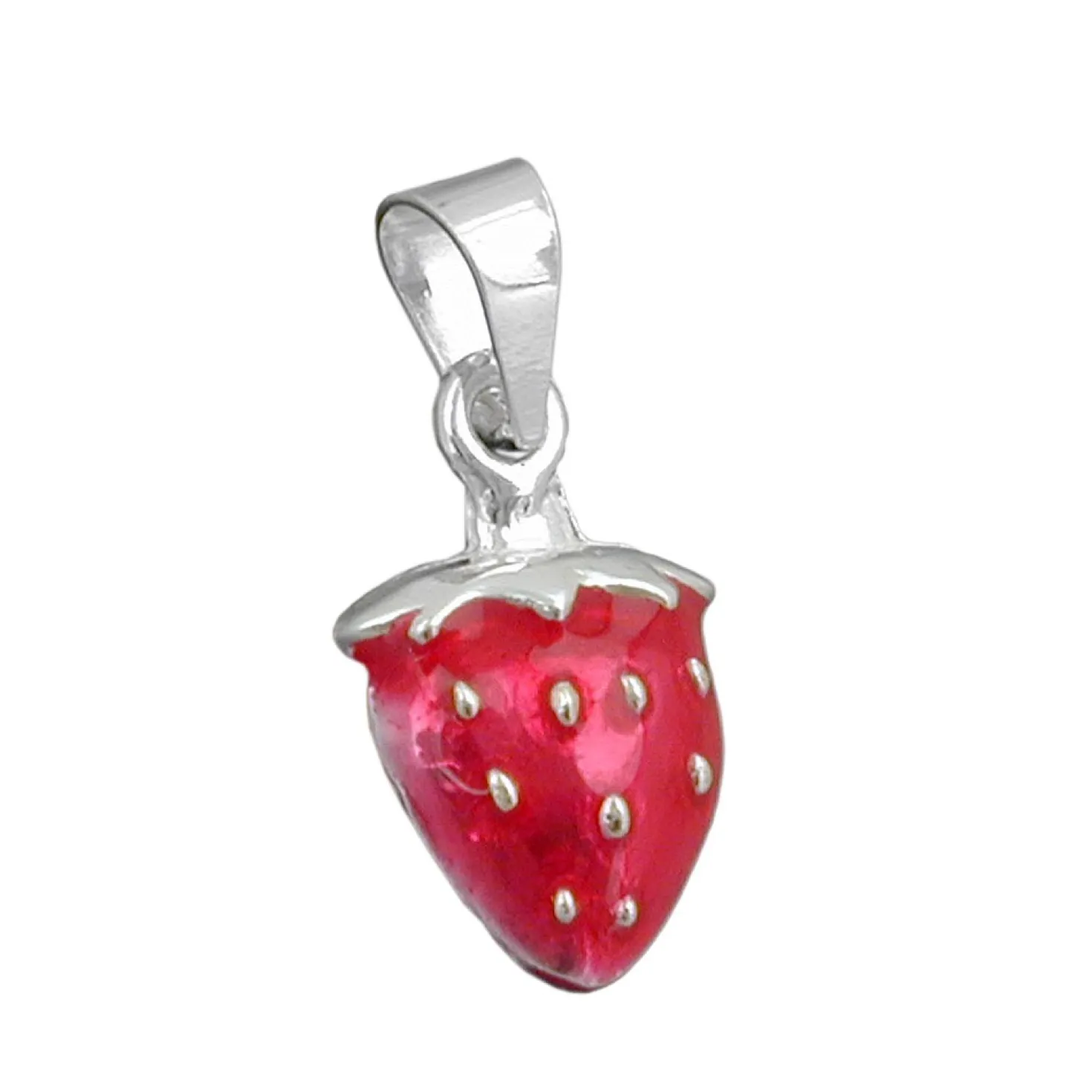 Anhänger 14x9mm Silberanhänger Erdbeere rot lackiert 925 Silber Kinder