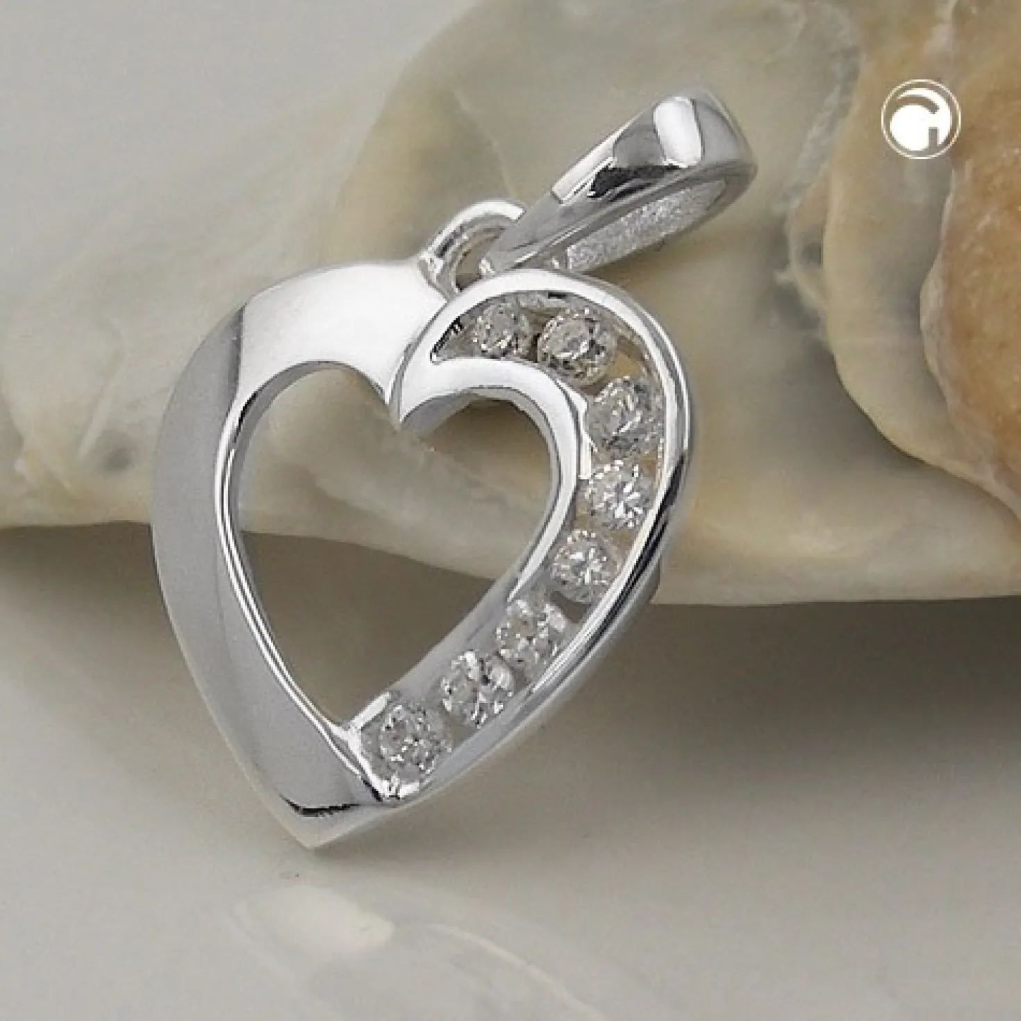 Anhänger 14x14mm Silberanhänger Herz weiße Zirkonia am Rand 925 Silber Damen