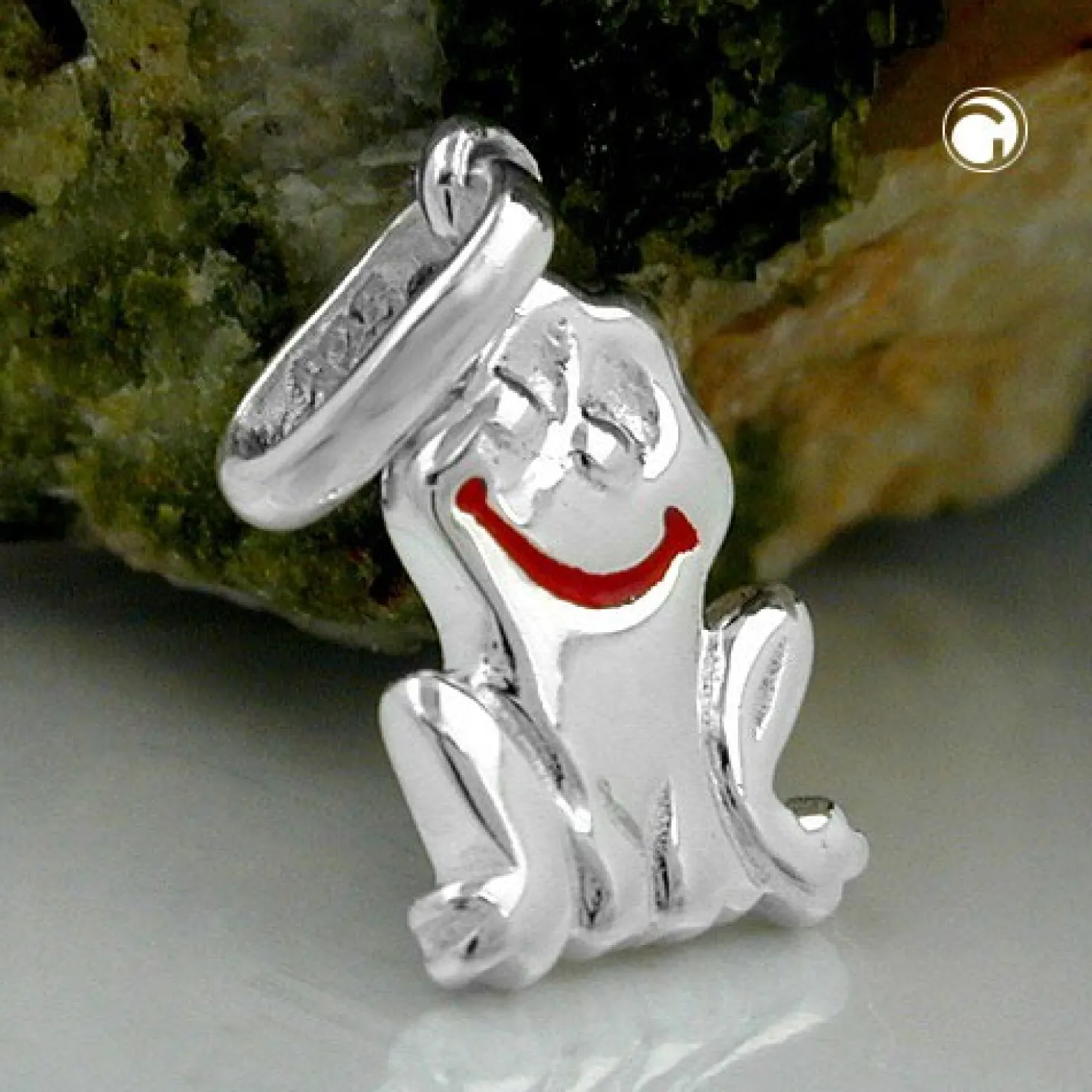 Anhänger 12x7,5mm Silberanhänger lächelnder Frosch aus 925 Silber für Kinder
