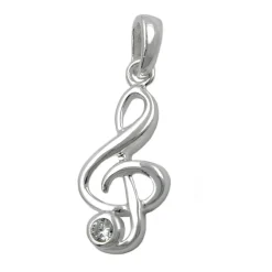 Anhänger 17x8mm Silberanhänger Notenschlüssel Zirkonia 925 Silber Damen