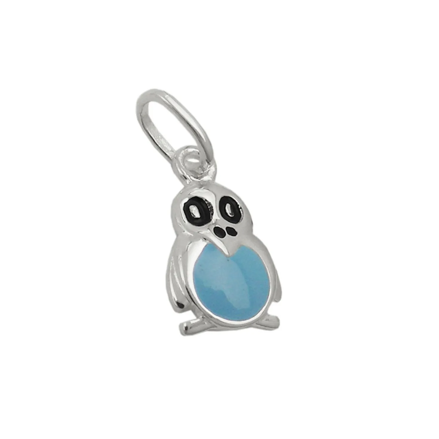 Anhänger 9x7mm Silberanhänger Pinguin schwarz-blau lackiert 925 Silber Kinder