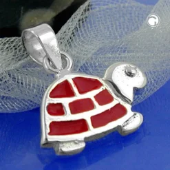 Anhänger 11x13mm Silberanhänger Schildkröte rot 925 Sterlingsilber Kinder