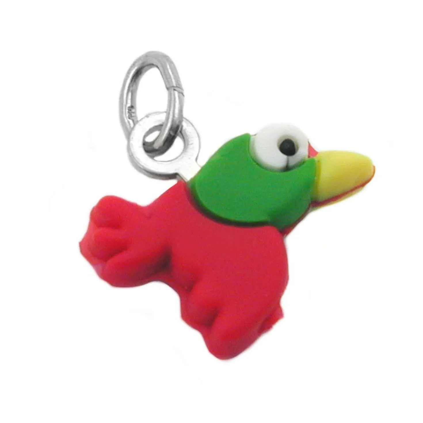 Anhänger 12x14mm Silberanhänger Vogel grün rot gelb 925 Silber für Kinder