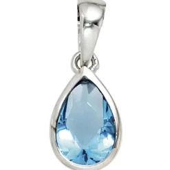 Anhänger 7,3x12,7mm 925 Silber Zirkonia hellblau blau tropfenförmig rhodiniert
