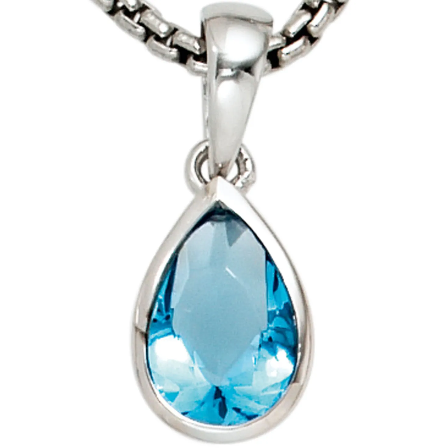 Anhänger 7,3x12,7mm 925 Silber Zirkonia hellblau blau tropfenförmig rhodiniert