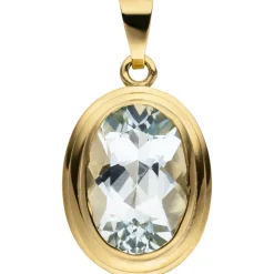 Anhänger 11,6x17,5mm Solitär 585 Gold Gelbgold Aquamarin oval hellblau Damen