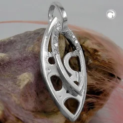 Anhänger 30x12mm spitzoval mit Zirkonia echtes 925 Silber 2-teilig für Damen