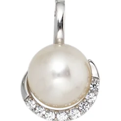 Anhänger 10x17,1mm Süßwasser Zuchtperle & 8 Diamanten 0.1Ct 585 Weißgold