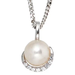 Anhänger 10x17,1mm Süßwasser Zuchtperle & 8 Diamanten 0.1Ct 585 Weißgold