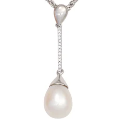 Anhänger 9,4x38,6mm Süßwasser Zuchtperle & 14 Diamanten 0.06Ct W/SI 585 Weißgold
