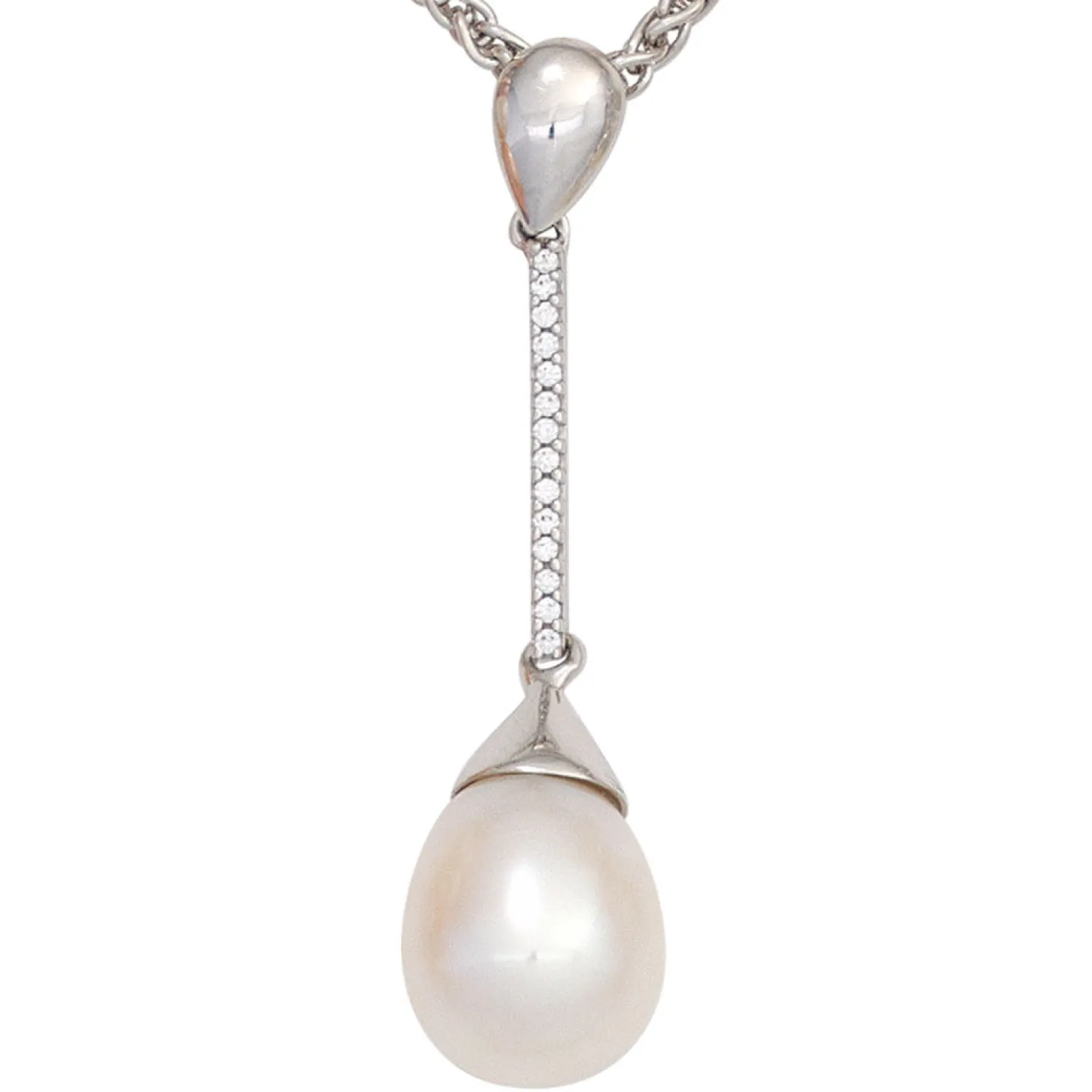 Anhänger 9,4x38,6mm Süßwasser Zuchtperle & 14 Diamanten 0.06Ct W/SI 585 Weißgold