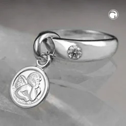 Anhänger 12x3mm Taufring mit Engel Zirkonia 925 Silber für Babys Kinder