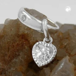 Anhänger 12x3mm Taufring mit Herz & Engel Zirkonia 925 Silber für Kinder
