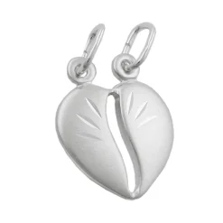 Anhänger 14x12mm teilbares Herz Doppelanhänger 2 Ösen mattiert 925 Silber Unisex
