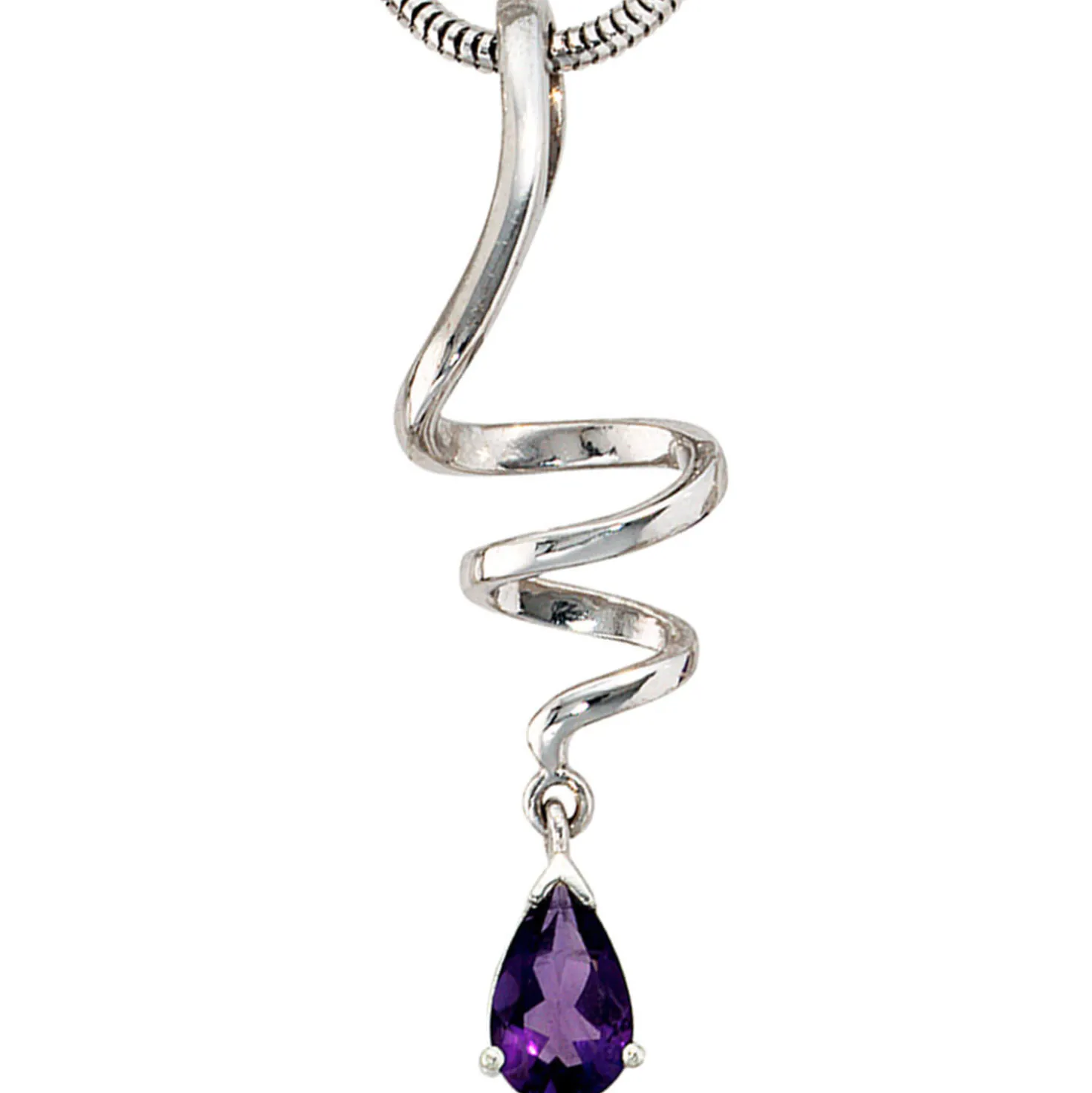 Anhänger 11,7x39,8mm Tropfen Amethyst an Spirale aus 925 Echt Silber für Damen