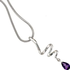 Anhänger 11,7x39,8mm Tropfen Amethyst an Spirale aus 925 Echt Silber für Damen
