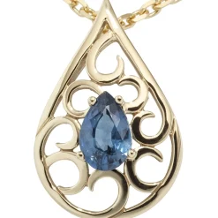Anhänger 11,3x17,3mm Tropfen mit Safir Saphir balu 585 Gold Gelbgold Damen