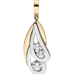Anhänger 7,8x18,1mm 2 Tropfen weiße Zirkonia 375 Gold Gelbgold teilrhodiniert